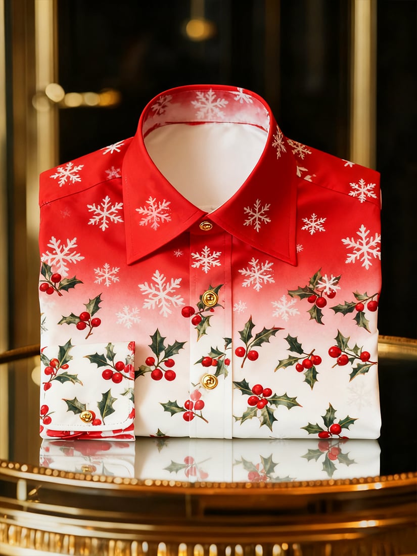 Camisa Christmas Holiday con botones de manga larga para hombre