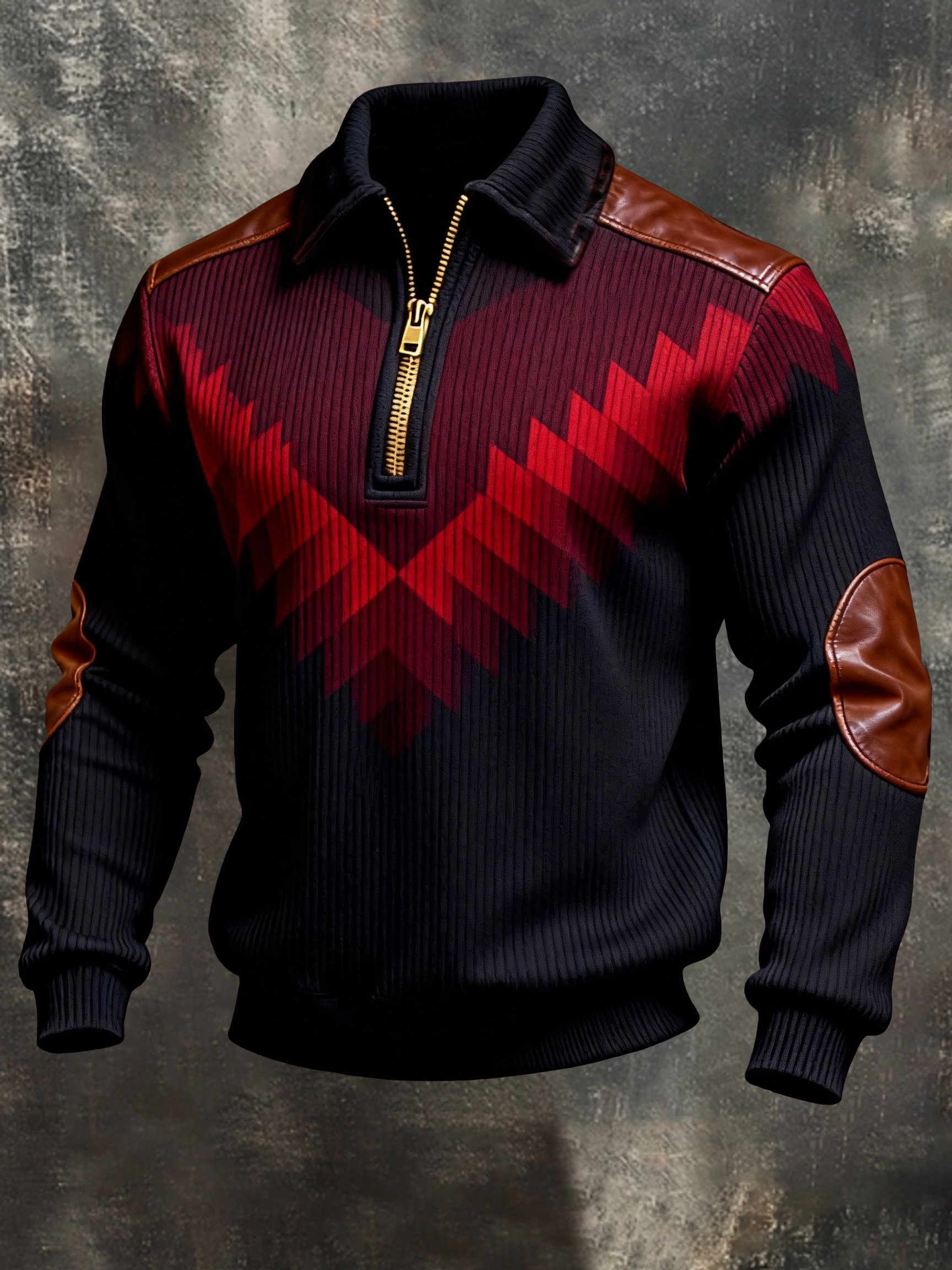 Sudadera vintage Color-Block estampado con cierre con gorrasucha para hombre