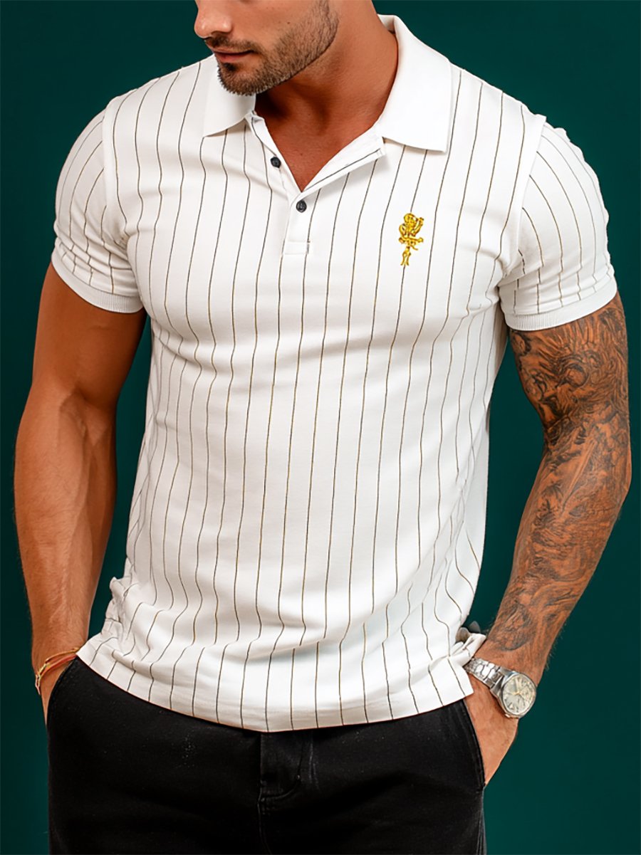 Camisa polo ejecutivo casual a rayas Button de manga corta para hombre