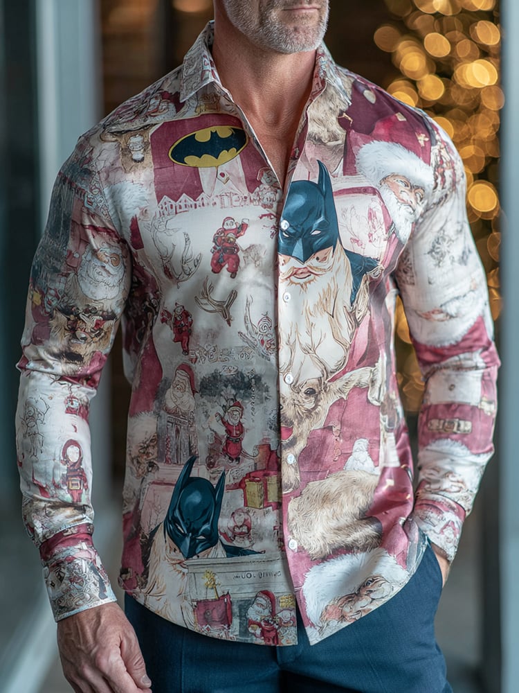 Camisa ejecutivo Christmas estampado de manga larga para hombre