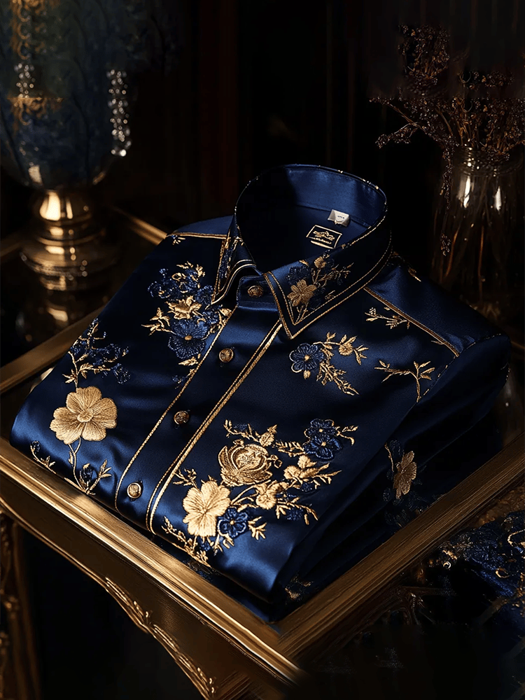 Camisa satén Luxe estampado de manga corta Button para hombre