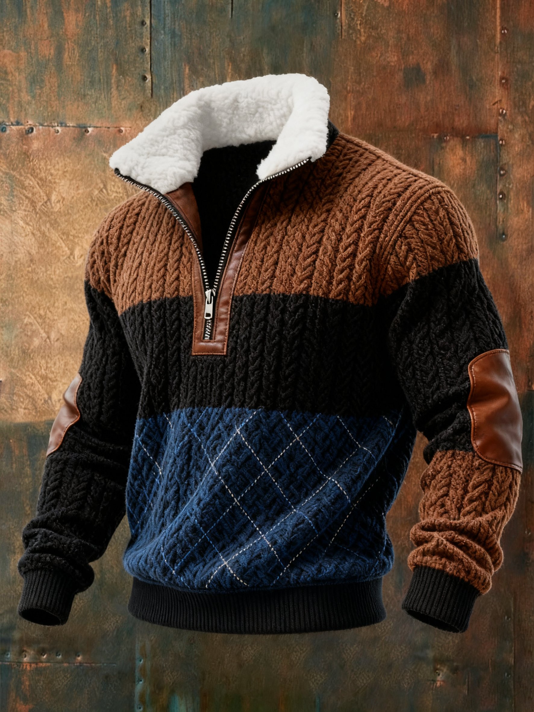 Sudadera geométrico estampado Twist Stitch Diamond Stitch casual para hombre
