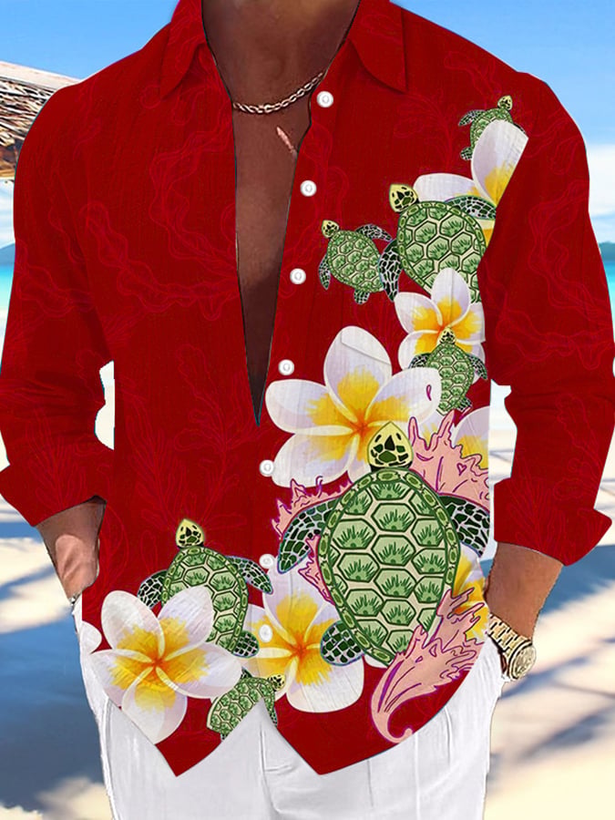 Camisa Hawaii Turtles estampado de moda Vacation And casual (With Pockets) para hombre
