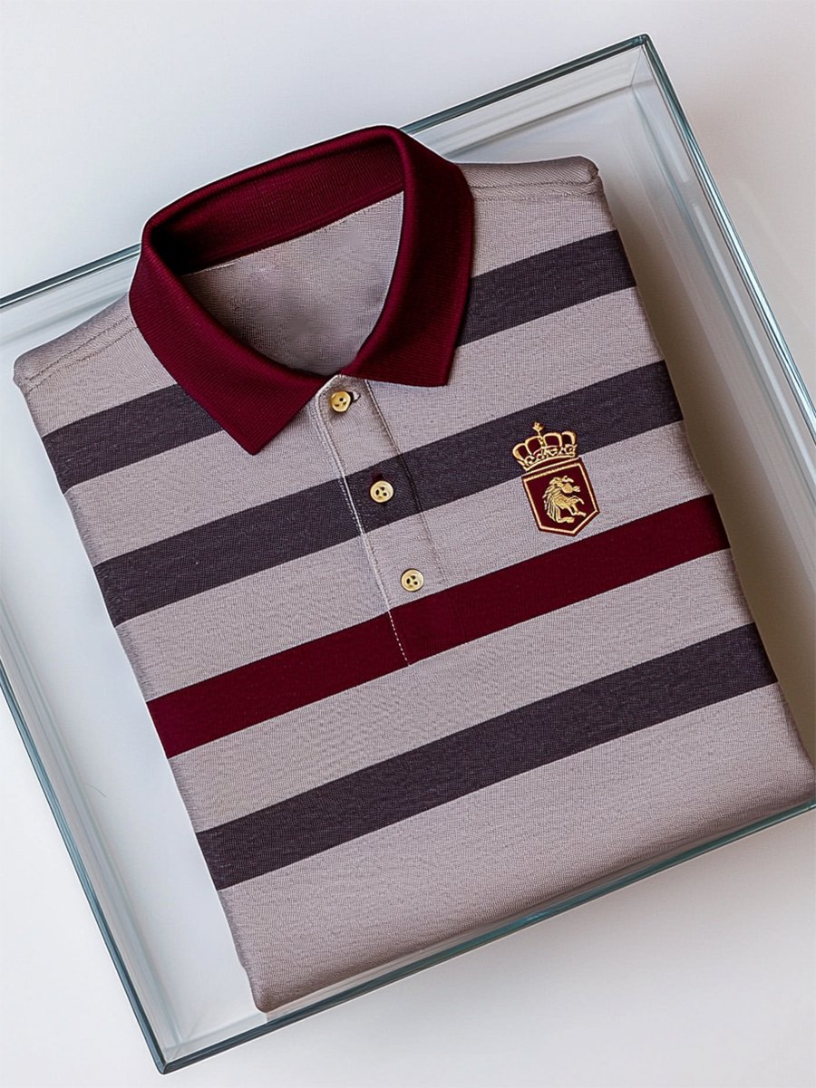 Camisa polo ejecutivo casual a rayas Button de manga corta para hombre