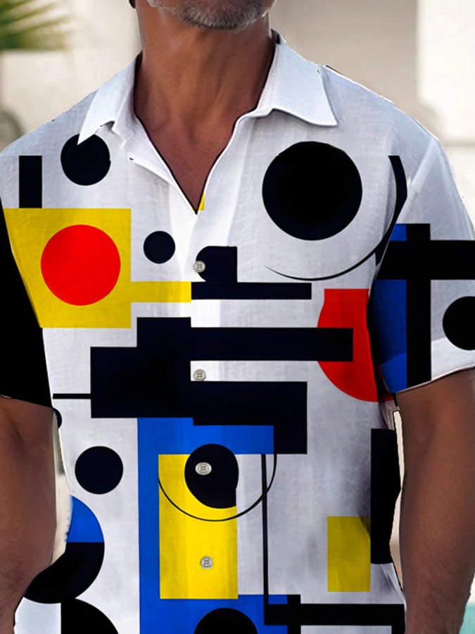 Camisa de moda casual Art estampado de manga corta para hombre