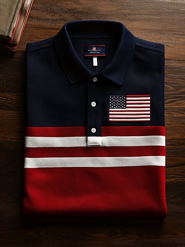 Camisa polo clásico ejecutivo Flag Independence Day de manga corta para hombre