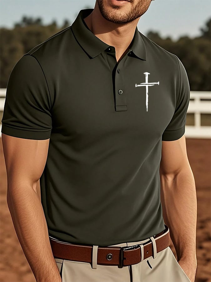 Camisa polo retro Faith Cross casual estampado para hombre