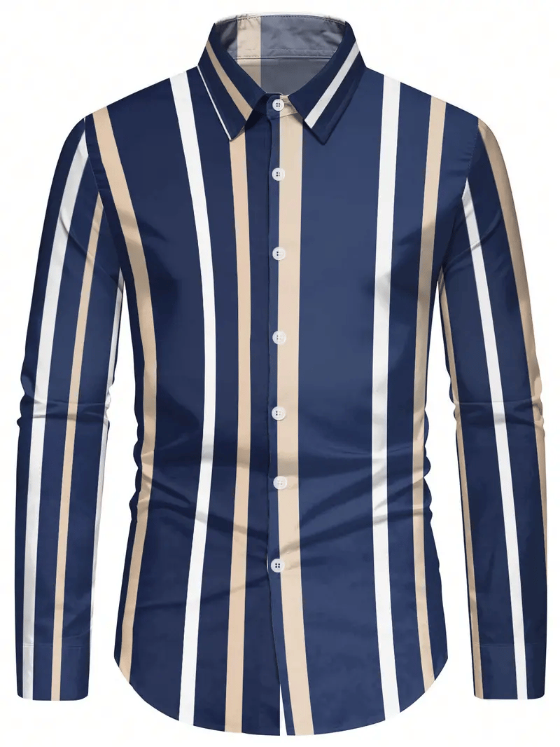 Camisa rayas estampado ejecutivo de manga larga para hombre
