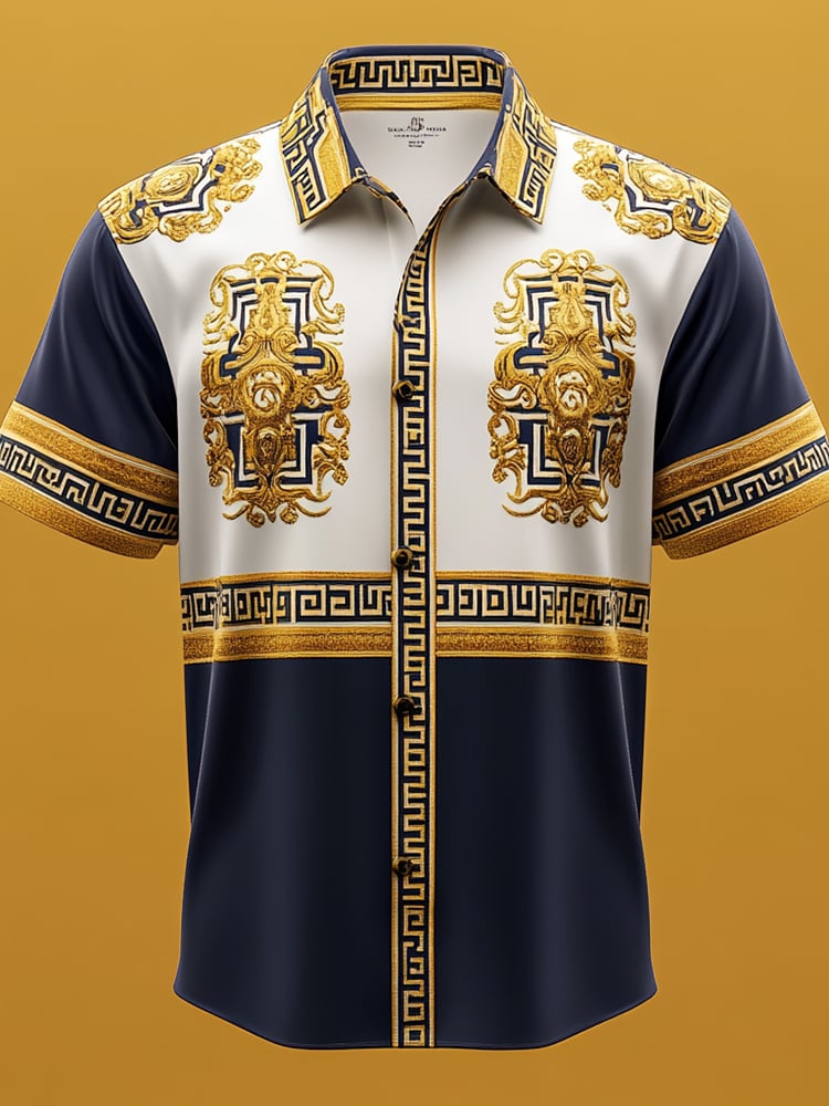 Camisa satén Luxe estampado de manga corta Button para hombre