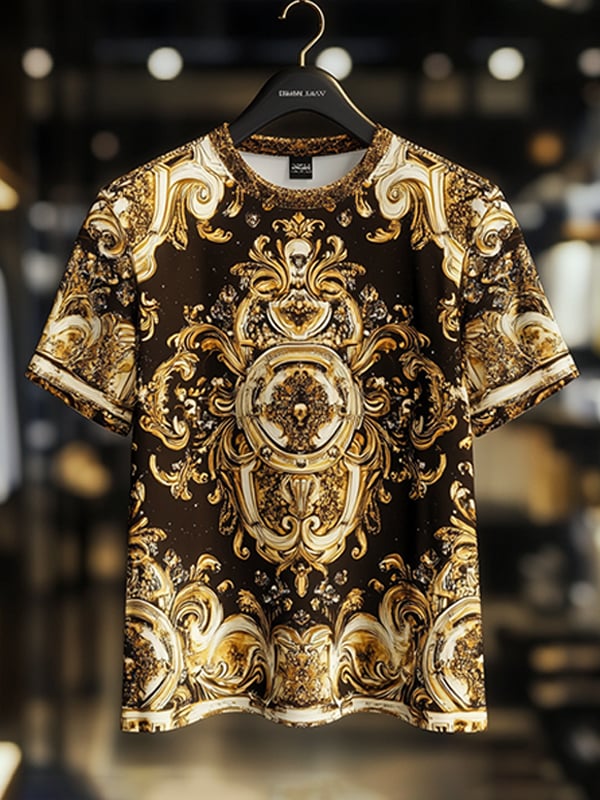 Camiseta ejecutivo de lujo estampado de algodón de manga corta para hombre