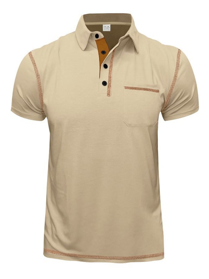 Camisa polo elegantee casual With Contrasting Color Thread Design (With bolsillos) para hombre