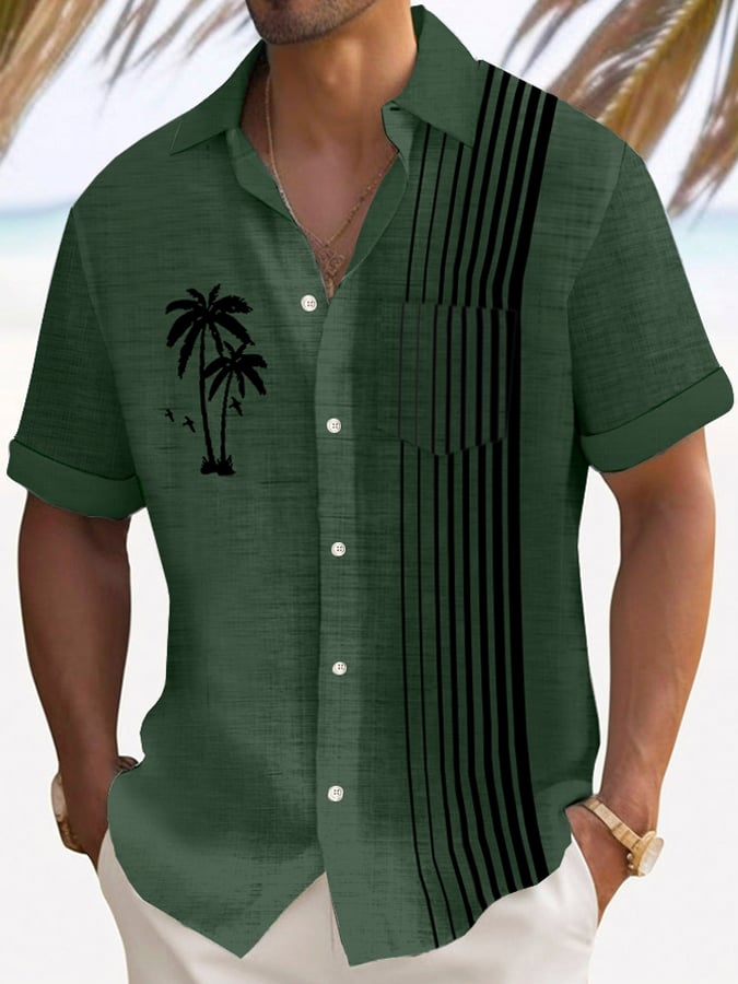Camisa Art Hawaiian de manga corta Pockets para hombre