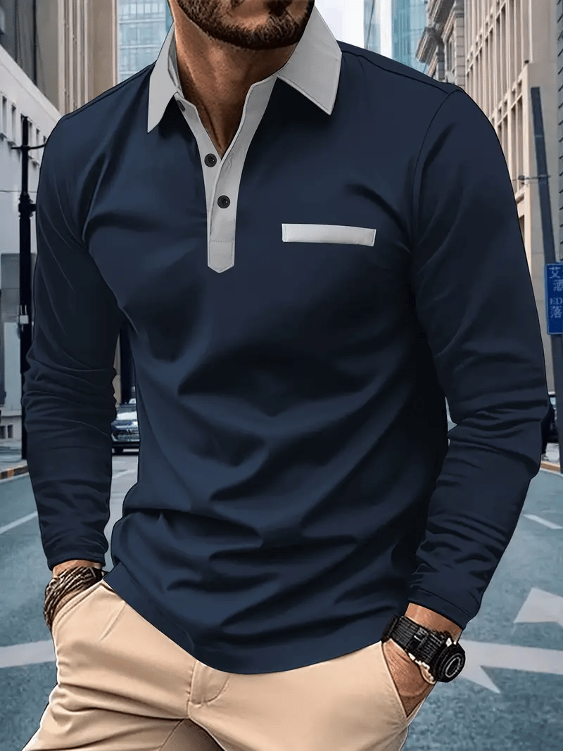 Camisa polo ejecutivo casual a rayas de manga larga para hombre