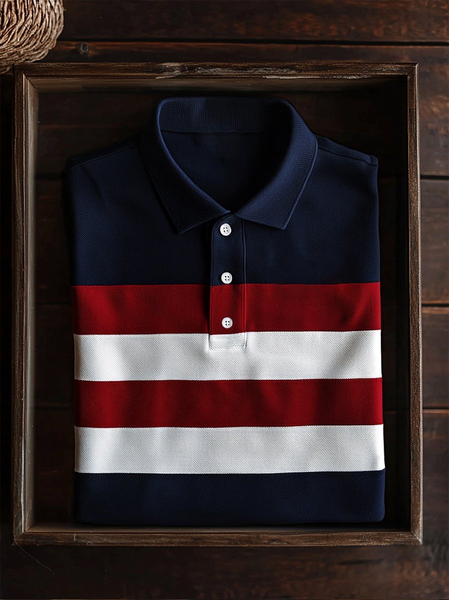 Camisa polo ejecutivo casual a rayas Button de manga corta para hombre