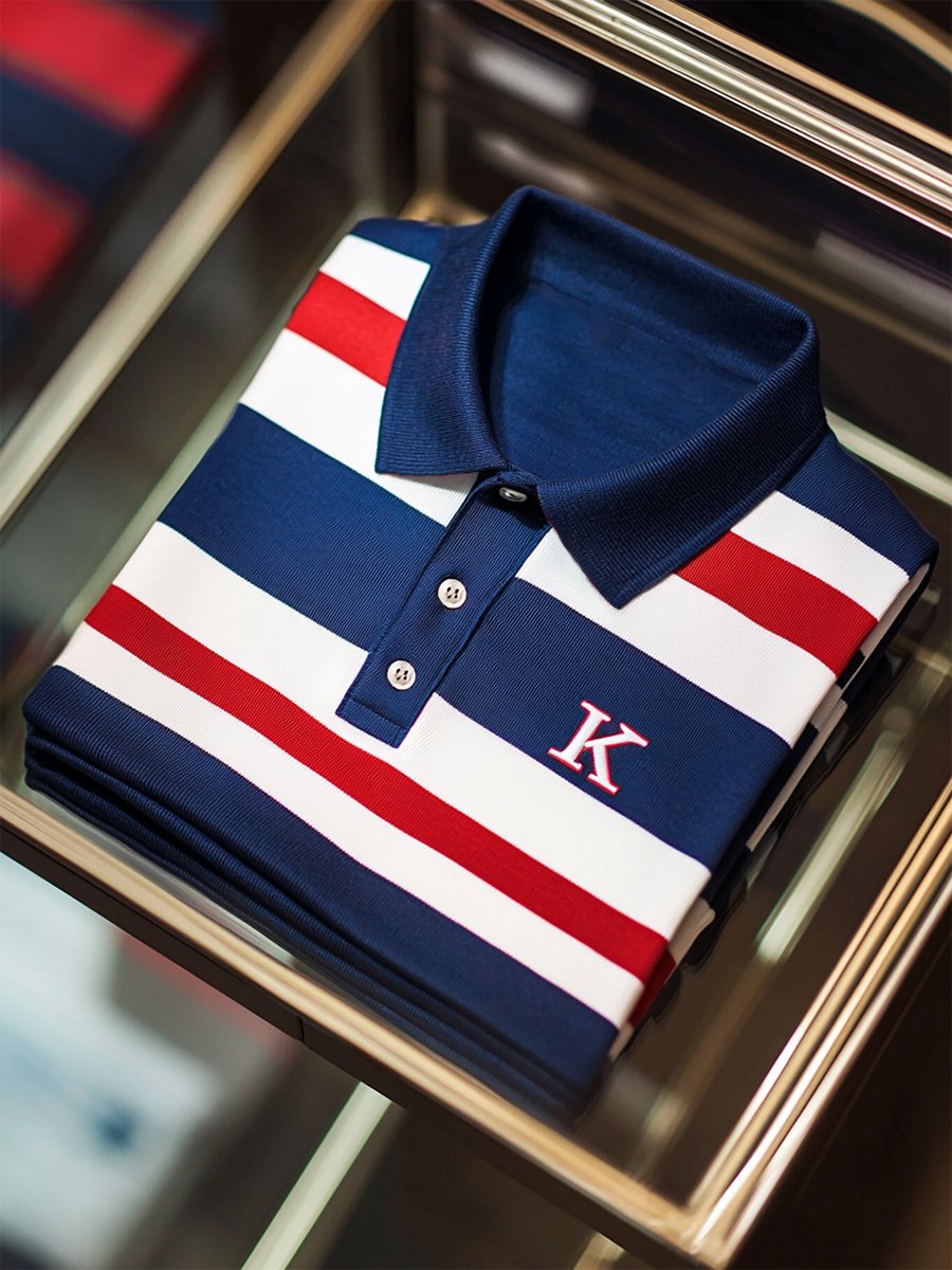 Camisa polo ejecutivo casual a rayas Button de manga corta para hombre