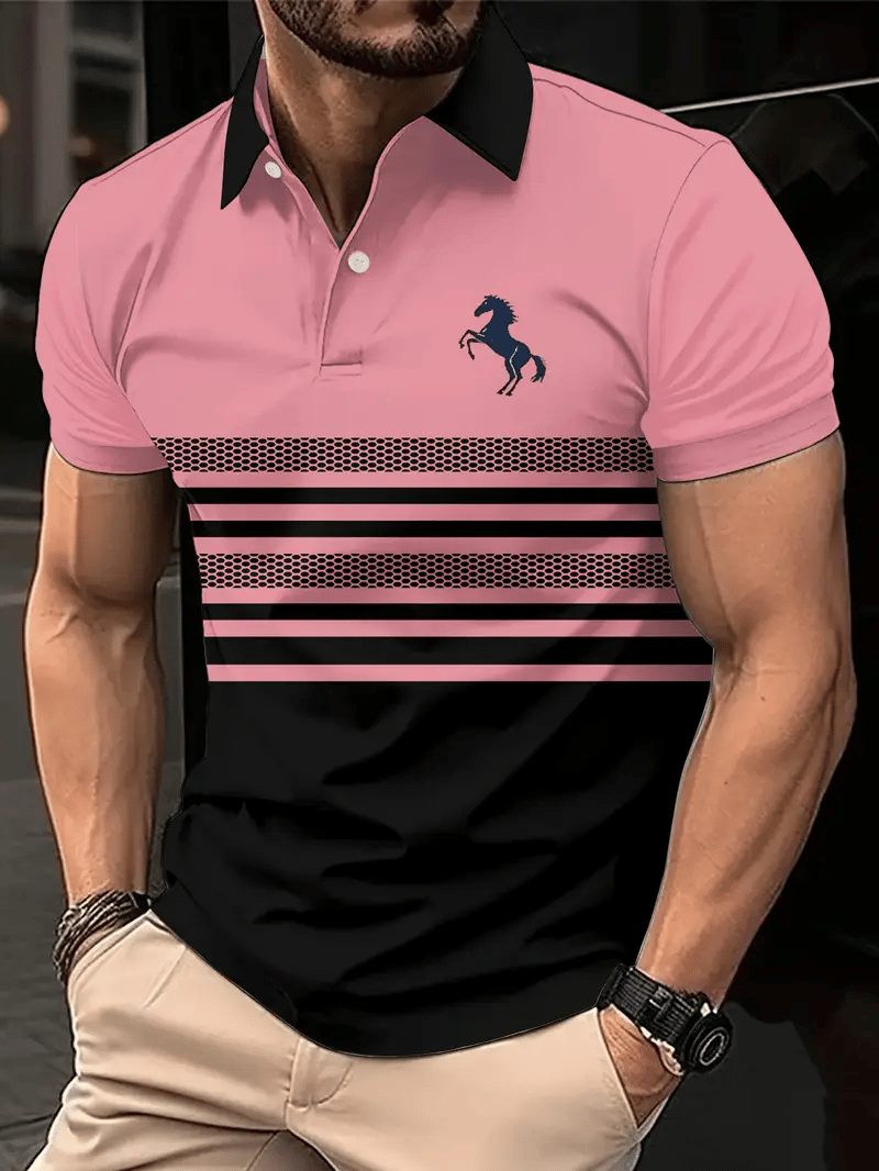 Camisa polo ejecutivo rayas Logo con botones de manga corta para hombre