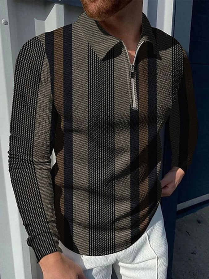 Camisa polo de moda estampado estampado solapa Pullover de manga larga
