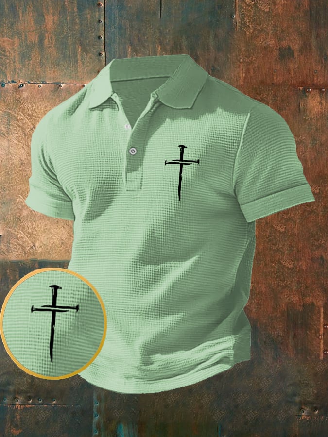 Camisa polo Faith Cross estampado Waffle para hombre