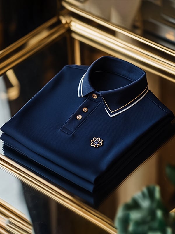Camisa polo retro ejecutivo rayas estampado de manga larga para hombre