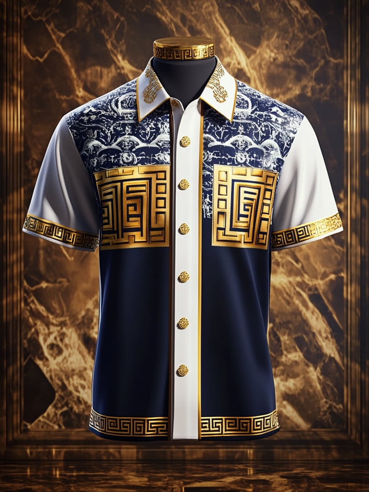 Camisa satén Luxe estampado de manga corta Button para hombre