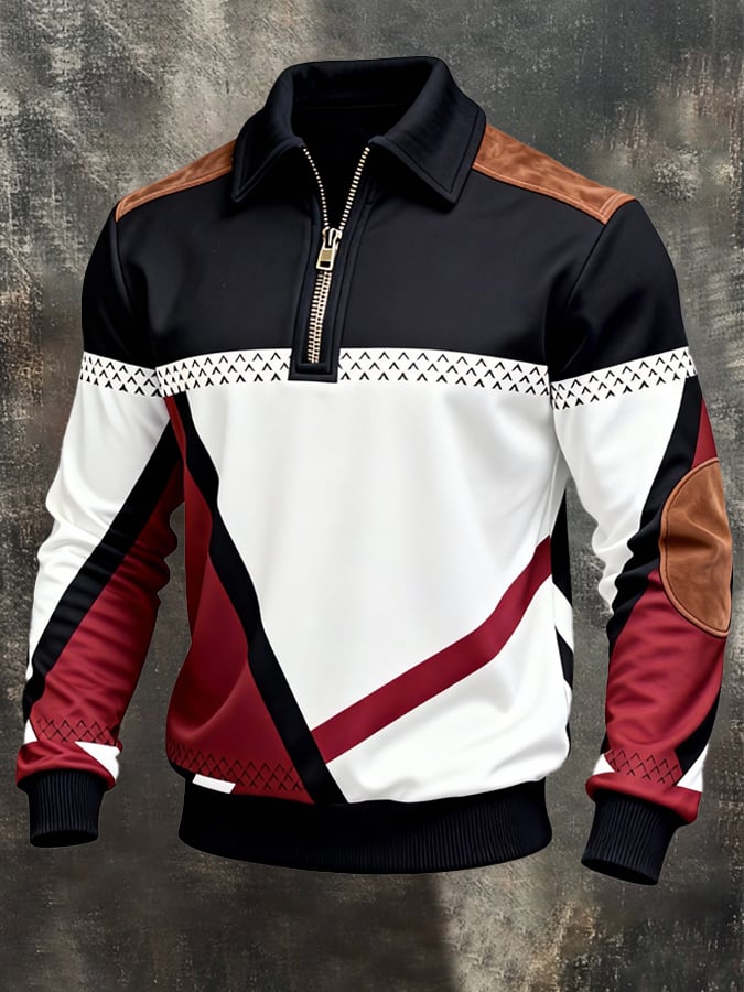 Sudadera retro en bloques de color estampado cierre para hombre