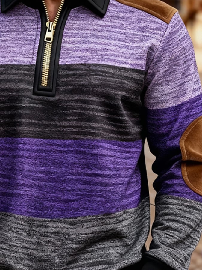 Sudadera retro en bloques de color estampado cierre para hombre
