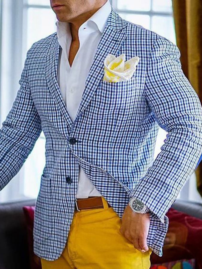 Chaqueta vintage Single-Breasted a cuadros Gentleman's ejecutivo Suit para hombre