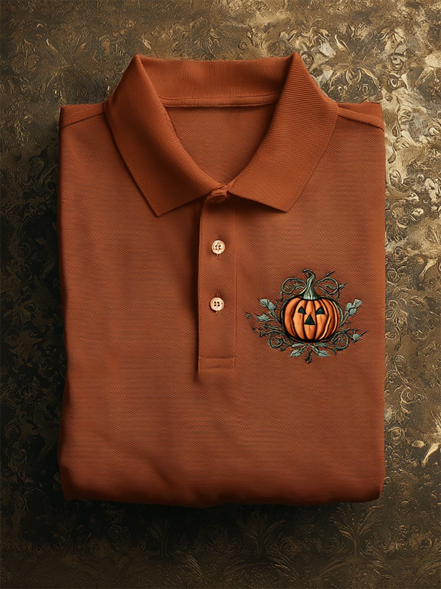 Camisa polo casual ejecutivo Halloween Pumpkin Art Button de manga corta para hombre