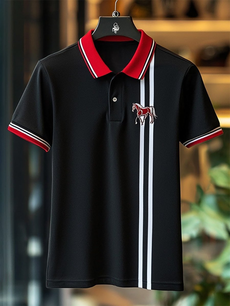Camisa polo ejecutivo rayas con botones de manga corta para hombre