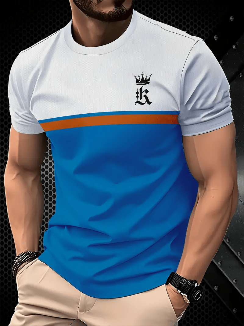 Camiseta ejecutivo rayas Logo estampado de manga corta para hombre