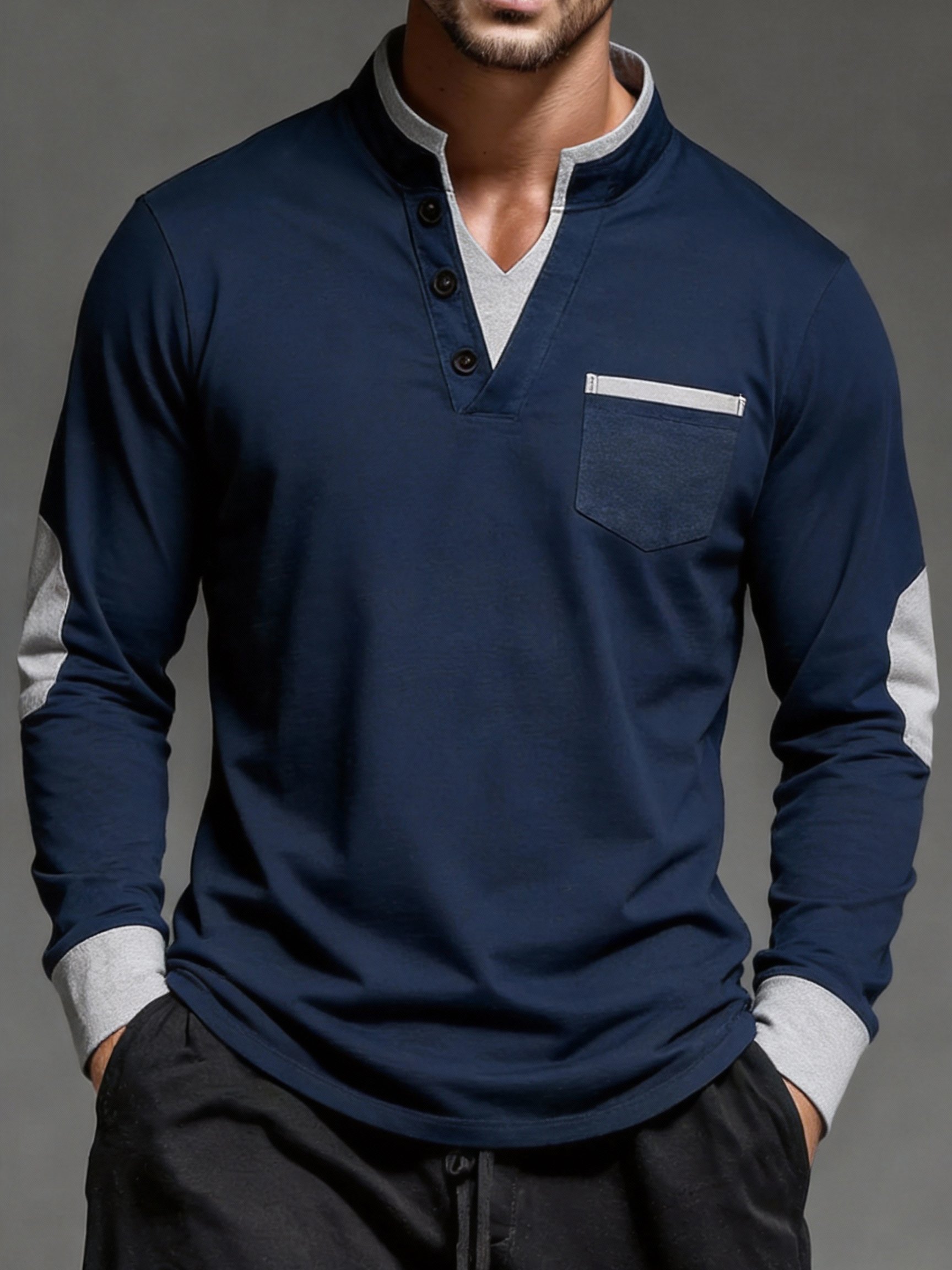 Camiseta vintage Style Patchpara trabajo de manga larga para hombre