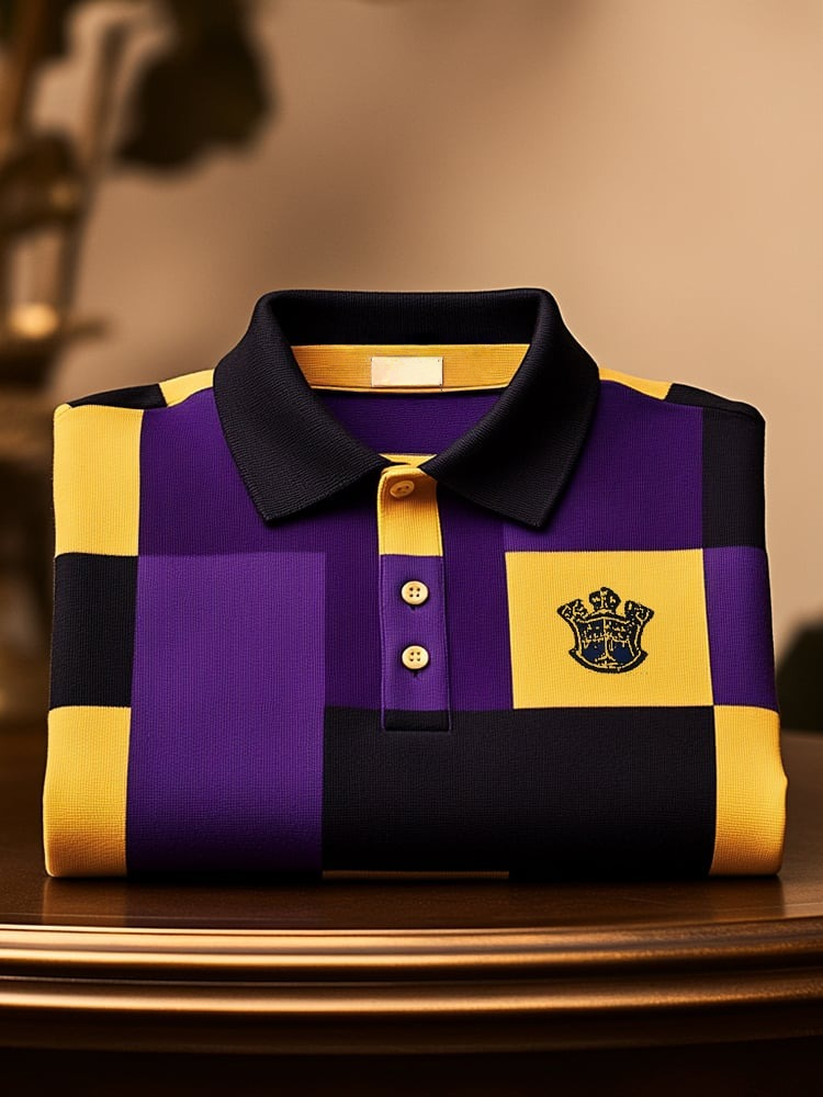 Camisa polo clásico ejecutivo Check Logo Button de manga corta para hombre