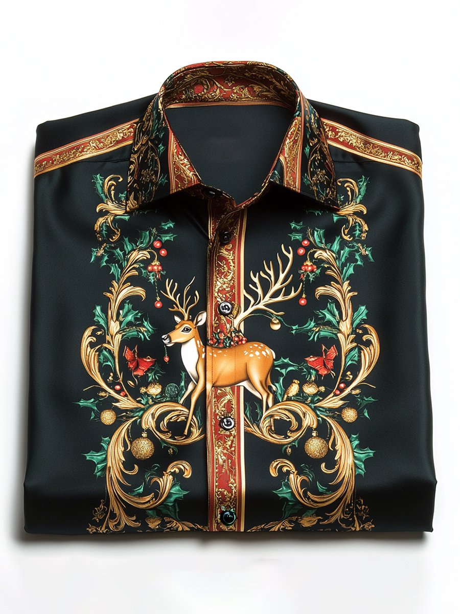 Camisa Christmas Elk ejecutivo de manga larga para hombre