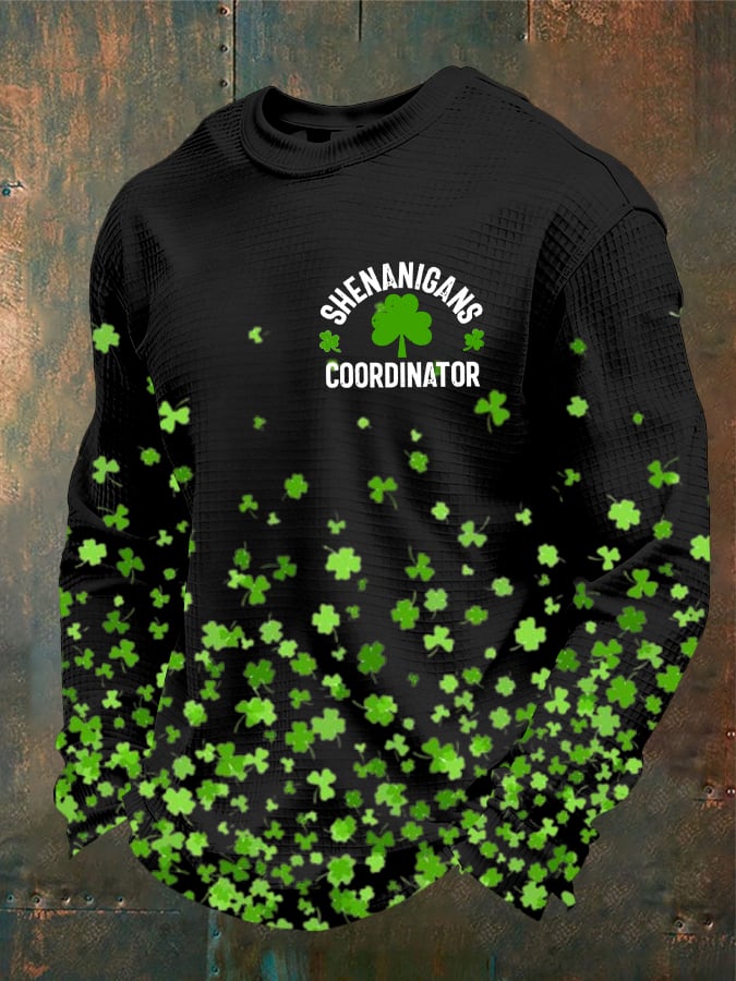 Camiseta Shenanigans Coordinator St Patrick's Day estampado Waffle Fabric de manga larga para hombre