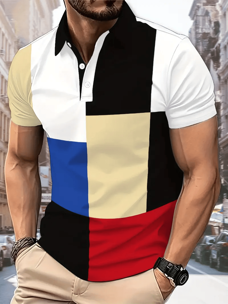 Camisa polo ejecutivo rayas Logo con botones de manga corta para hombre