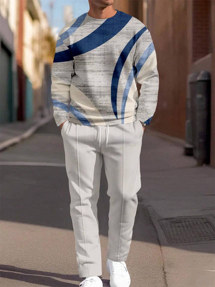 Colorblock Round Neck casual Sports Set 056 para hombre
