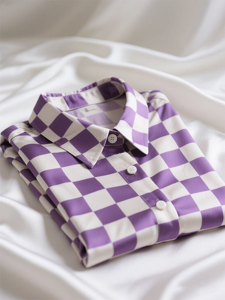 Camisa ejecutivo casual a cuadros solapa de manga corta para hombre