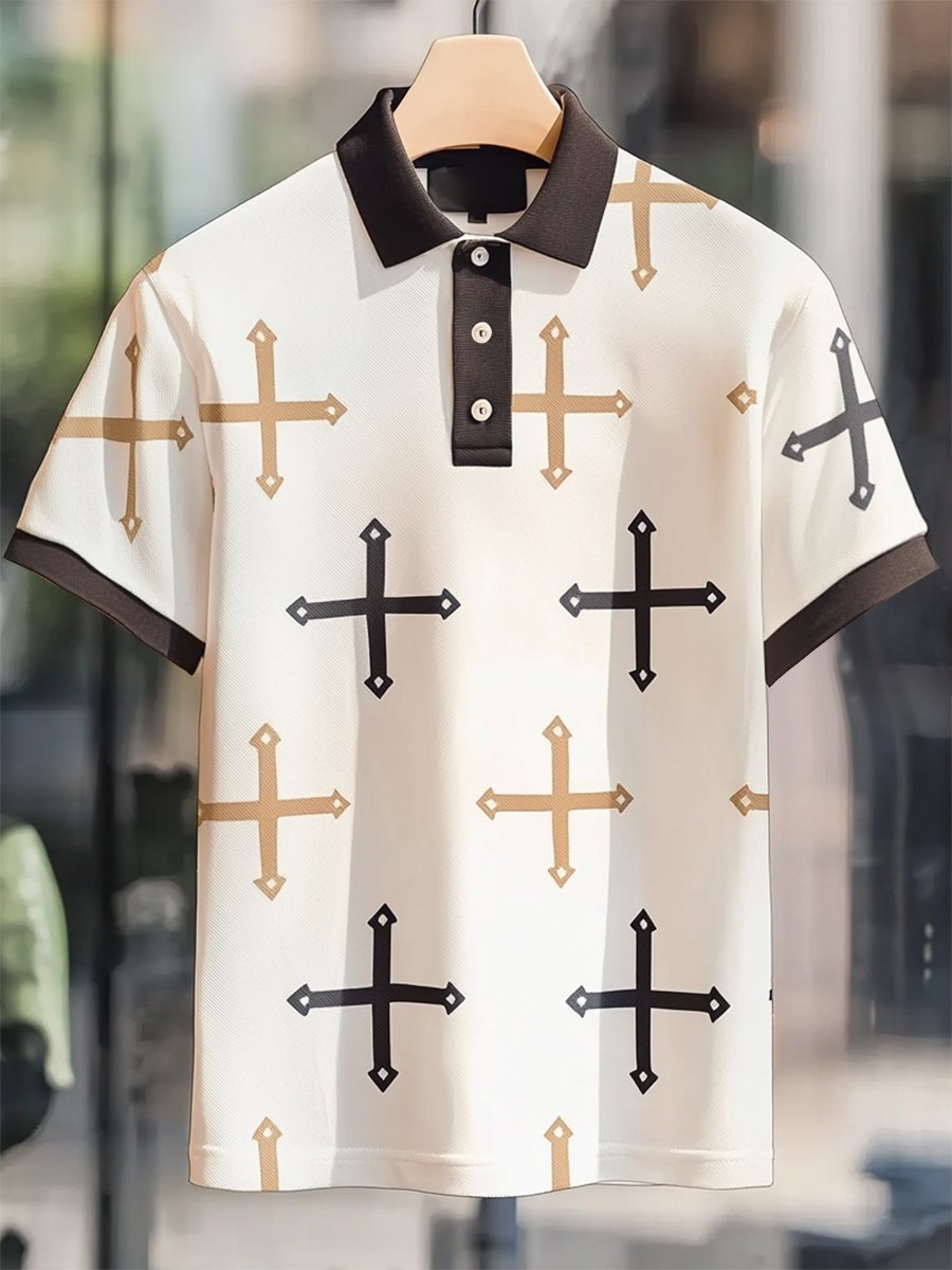 Camisa polo ejecutivo casual Cross Faith Button de manga corta para hombre