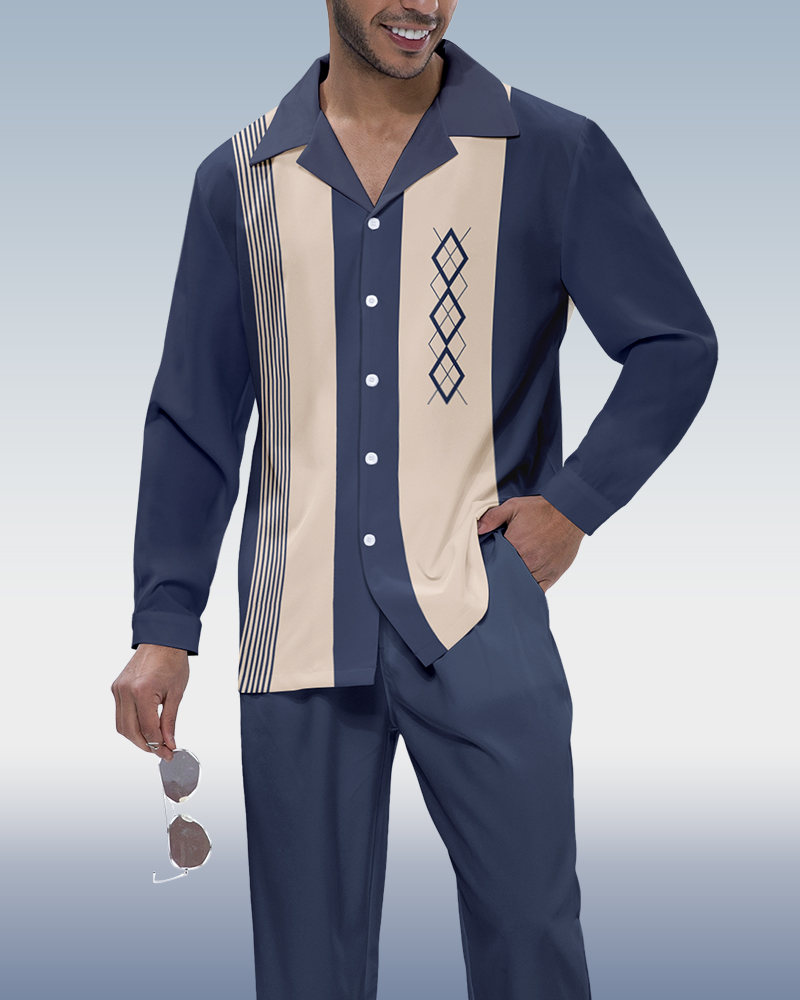 En bloques de color estampado de manga larga Walking Set 224 para hombre