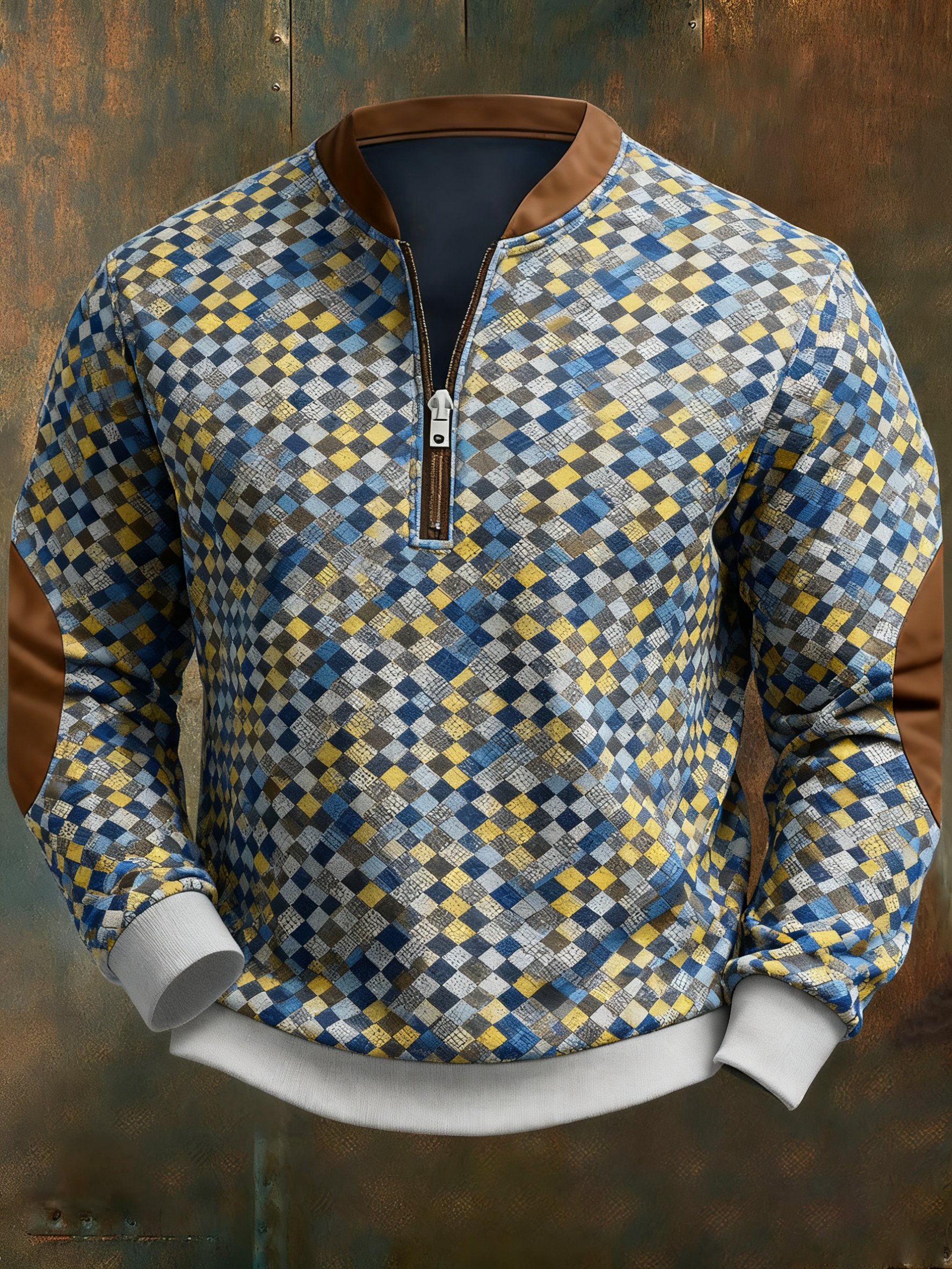 Sudadera casual geométrico en bloques de color estampado para hombre