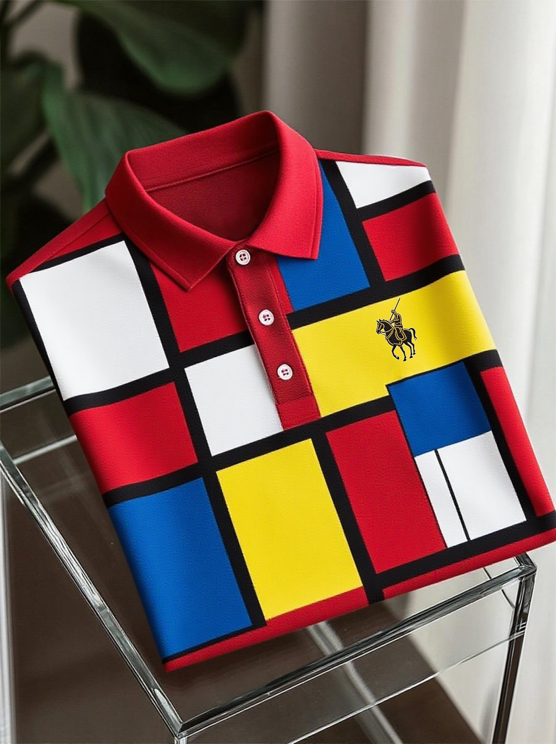 para hombre ejecutivo casual Art Button de manga corta camisa polo