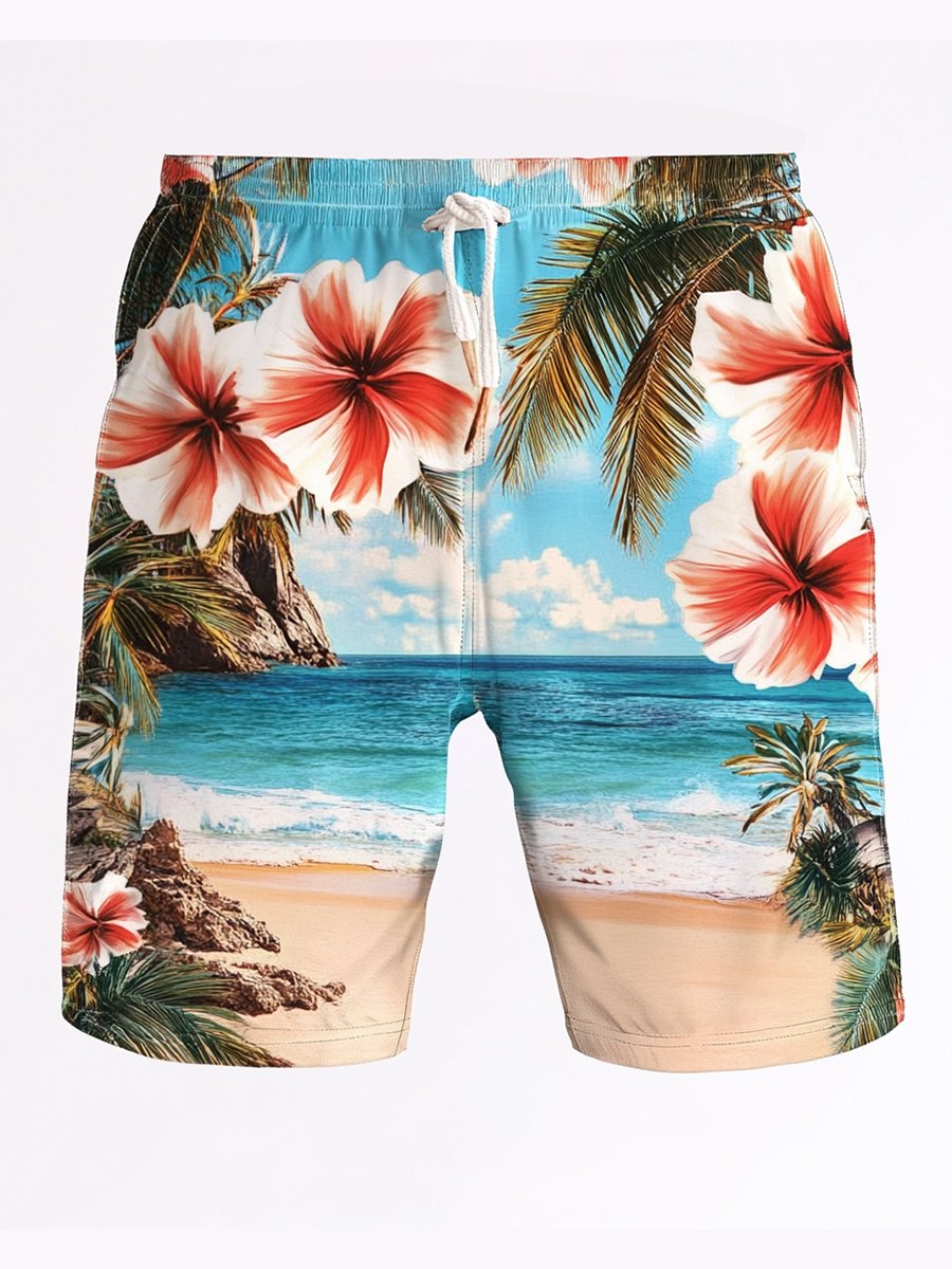 Shorts hawaiano Vacation Hibiscus estampado Beach para hombre