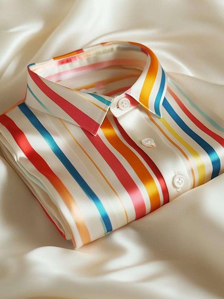 Camisa ejecutivo casual a rayas solapa de manga corta para hombre