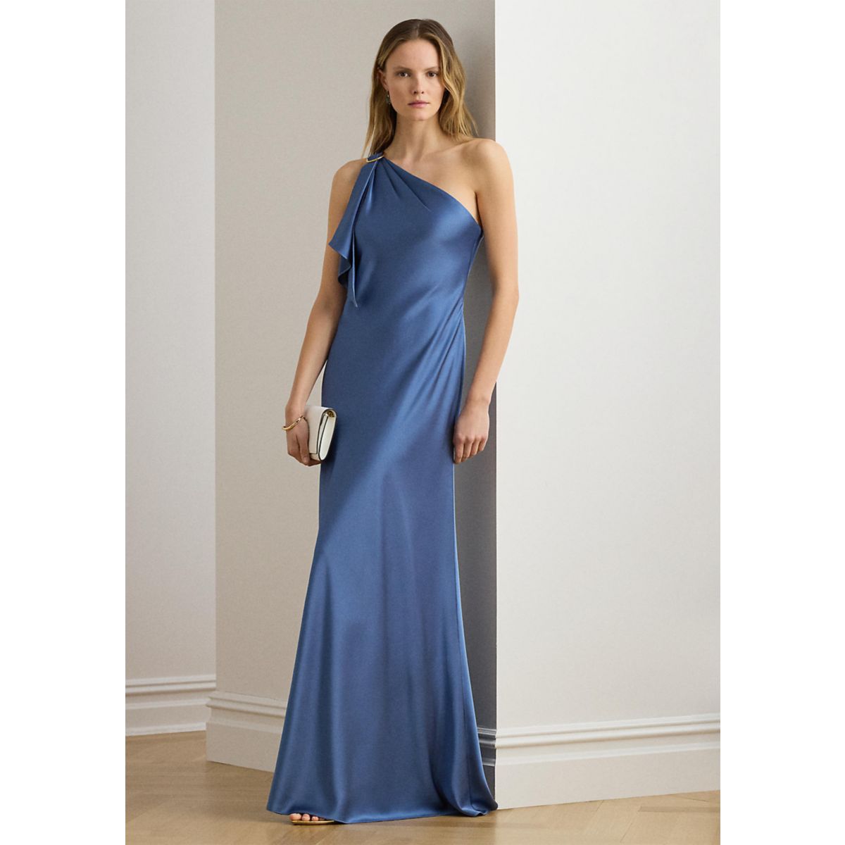 Women's Satin Charmeuse One-Shoulder Gown - 1