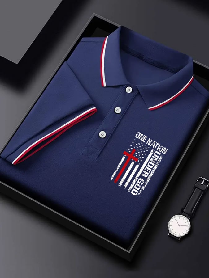 Camisa polo casual Contrast Color Faith de manga corta para hombre