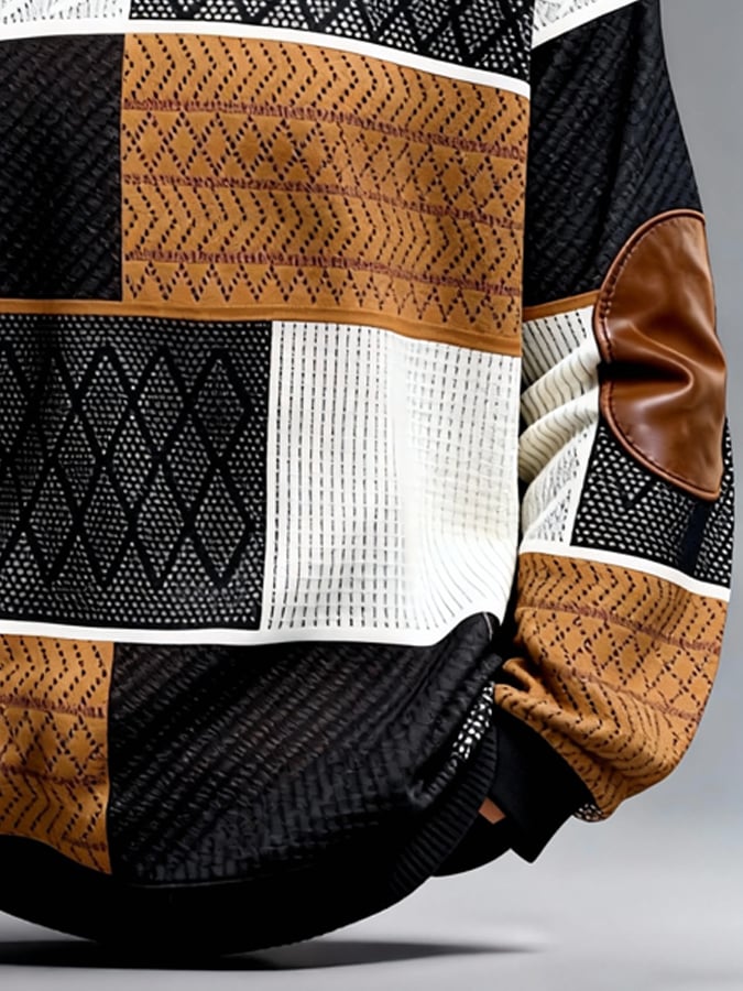 Sudadera retro en bloques de color estampado cierre para hombre