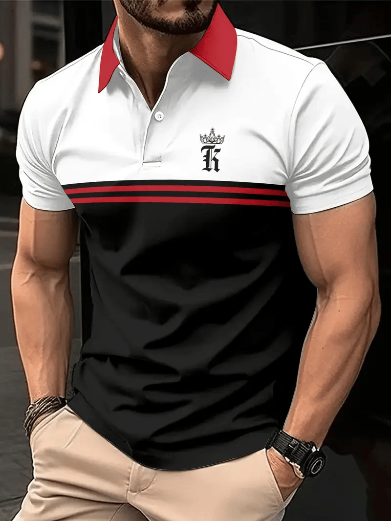 Camisa polo ejecutivo rayas Logo con botones de manga corta para hombre