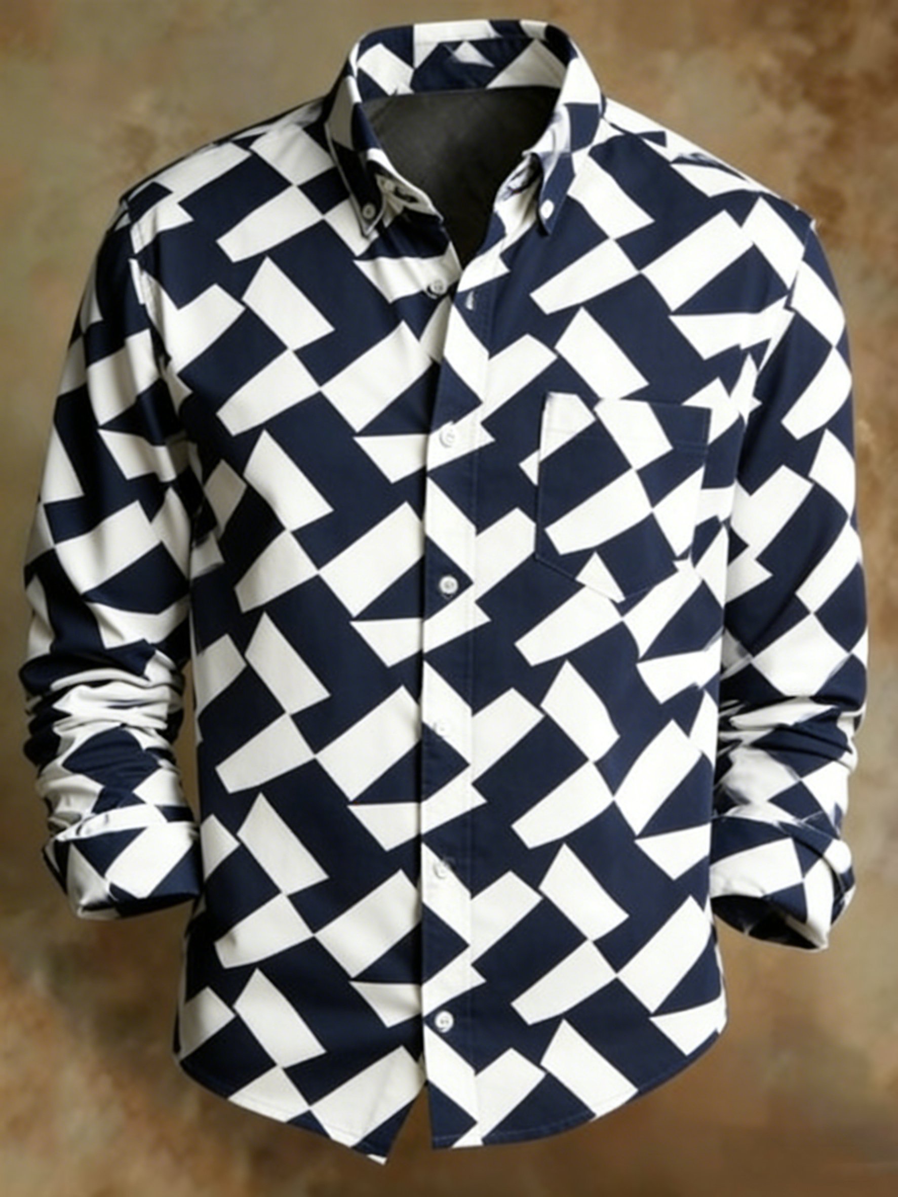 Camisa retro Abstract Art estampado diseño ejecutivo Style para hombre