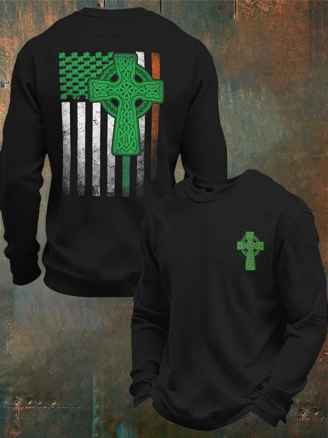 Camiseta casual St. Patrick's Day flag-themed tejido tipo waffle para hombre