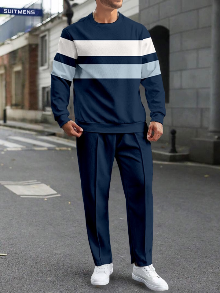 Colorblock Round Neck casual Sports Set 051 para hombre